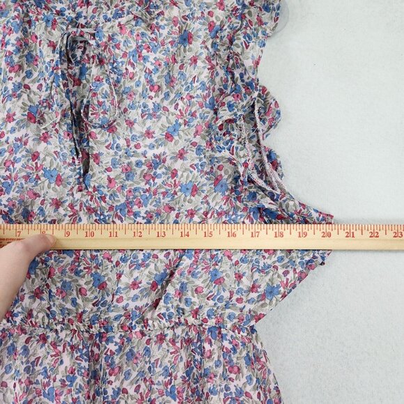 BB Dakota Dress Womens Large Blue Pink Floral Ruffle Tiered Maxi Peasant Cottage - Picture 7 of 13